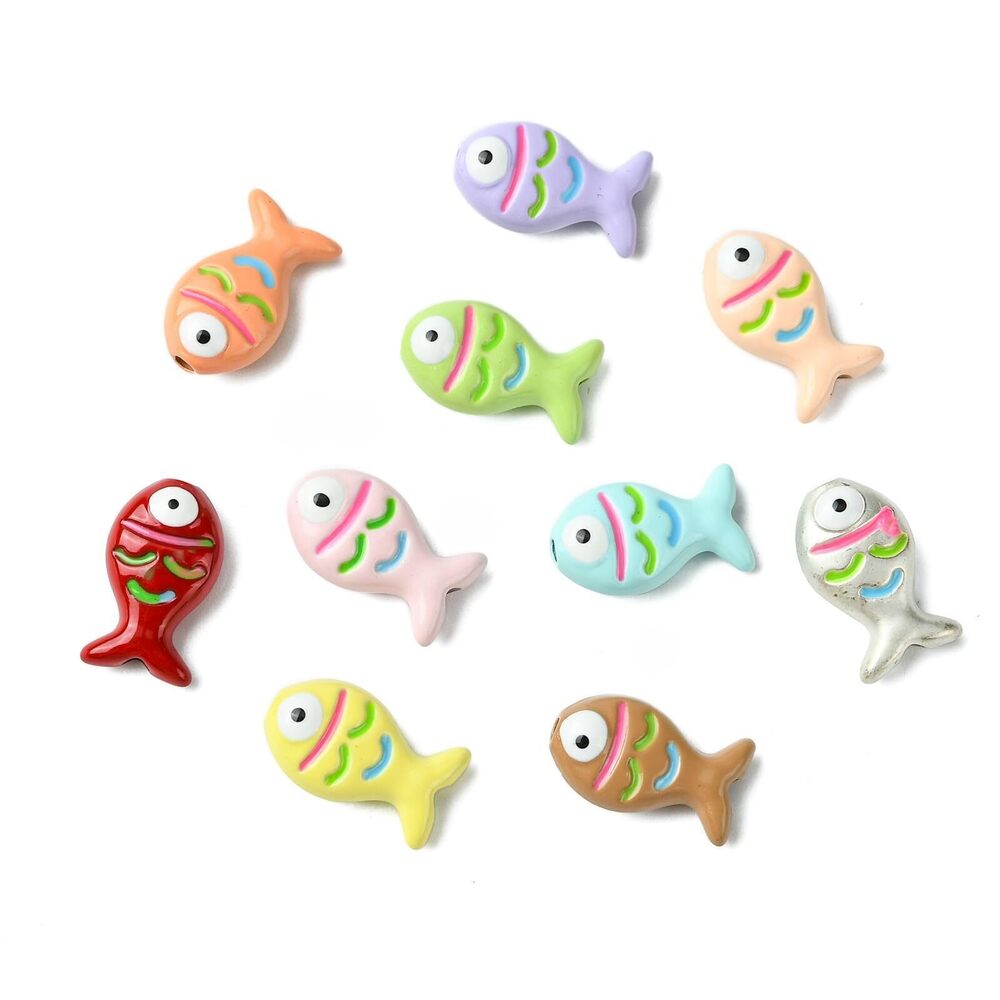 4340 13Pcs 13 Colors Enamel Fish Shaped Beads Sea Animal Fish Spacer Beads